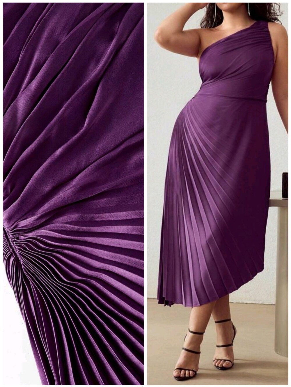 New Satin High Low Pleated Midi Dress PLUS Party